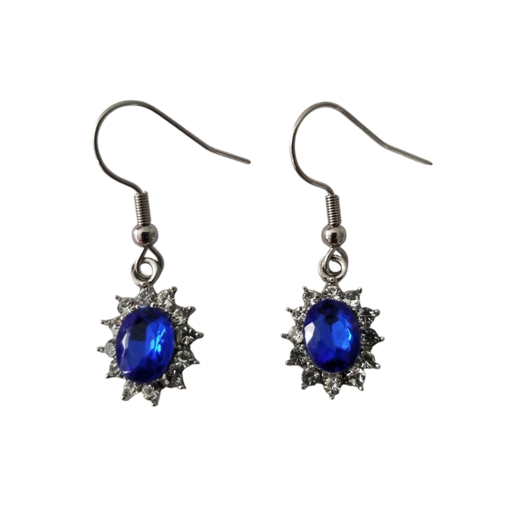 Oval Rhinestone Earrings (blue)